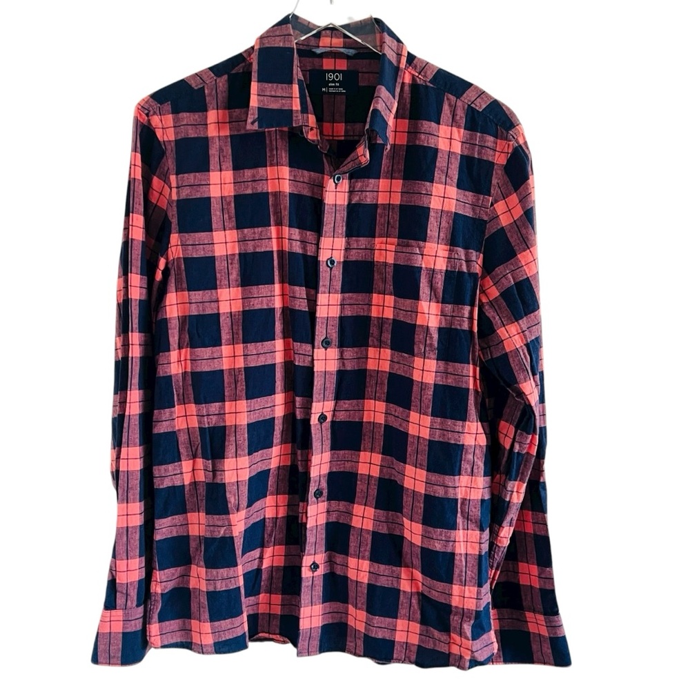 1901 Pink and Navy Plaid Button Down Shirt
